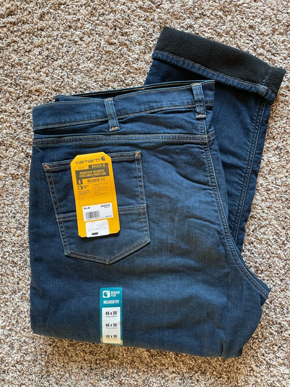 Carhartt Fleece Lined Jeans Rugged Flex Relaxed Fit 46x30 (measures 46x29) NWT